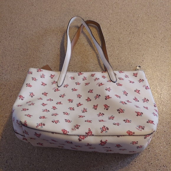 Coach Flower Taylor Tote Bag purse handbag pocketbook designer cream pink floral - Picture 10 of 15